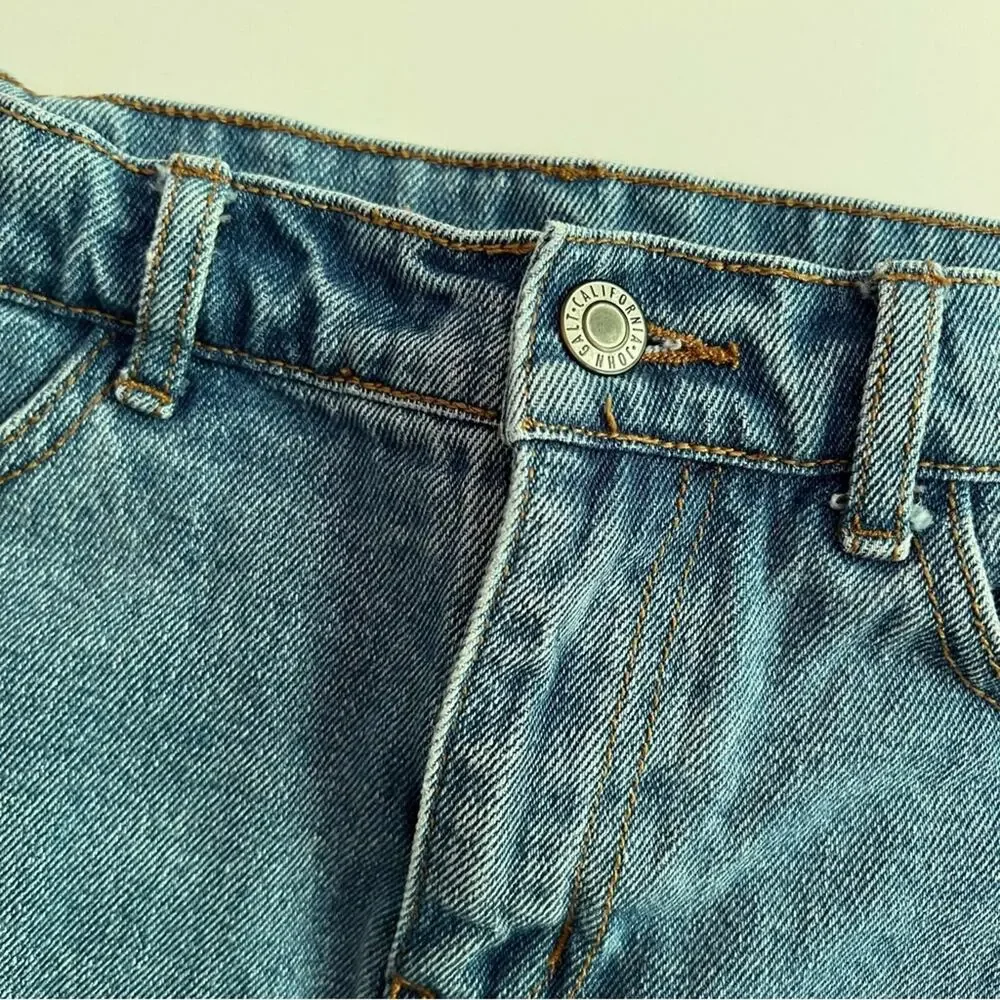 John Galt Denim Skirt‎ Small 100% Cotton Blue Jean Mini Skirt Distressed Raw Hem